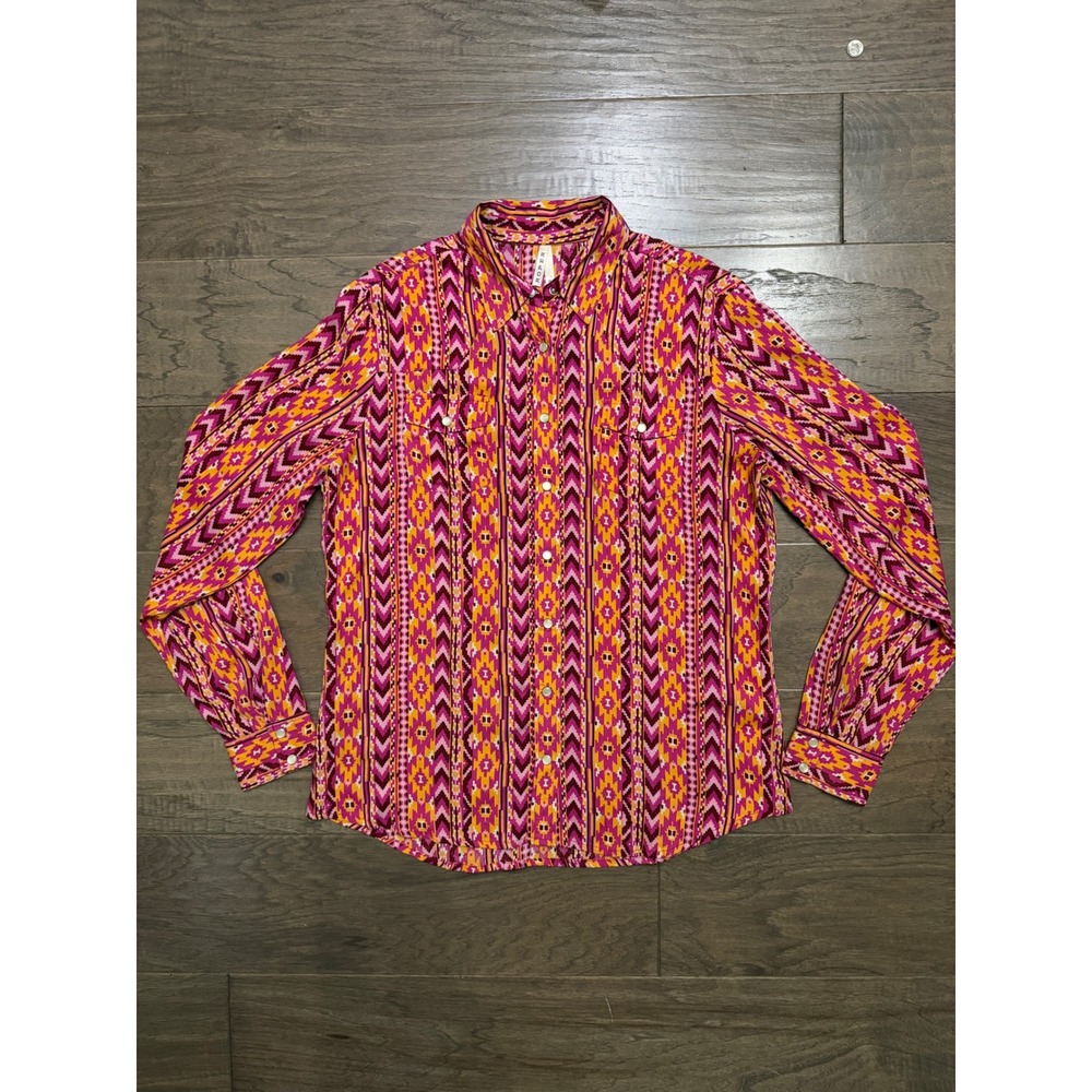 Roper Womens Pink Orange Geometric Ikat Western Button Down Shirt Medium 03-050